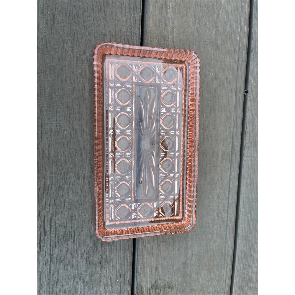 Vintage Pink Depression Glass Tray Rectangular Starburst Geometric Vanity Dish - Picture 4 of 4